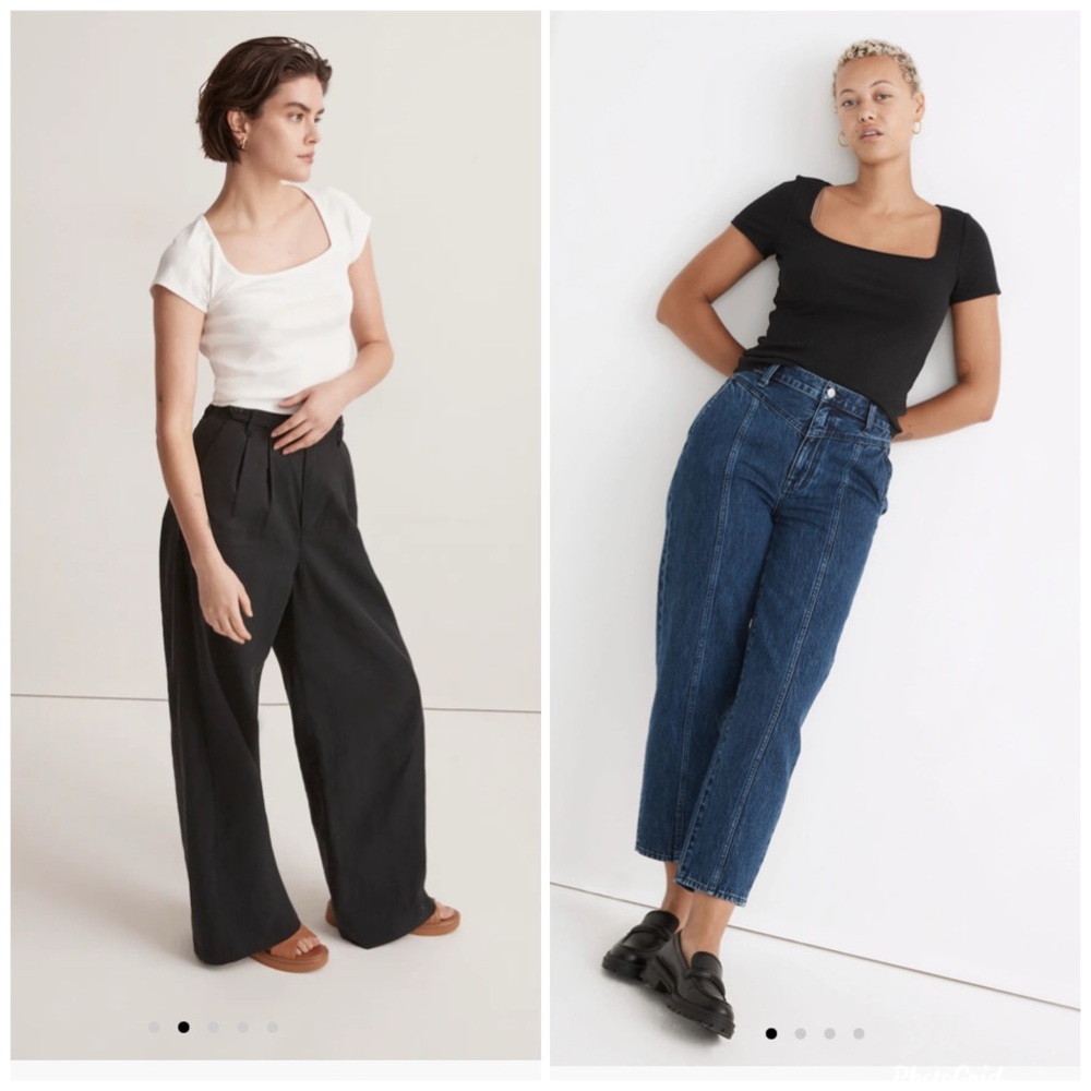 Bundle Madewell Square Neck Tee x 2 Black White Small XS EUC
